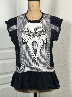 bohme Black Top with White Embroidered Appliqué